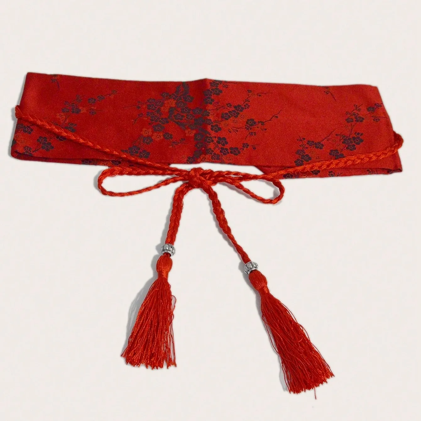 Women's Elegant Embroidered Red Chinese Style Sash Belt Decorative Waist Band To Pair With Knit Dress