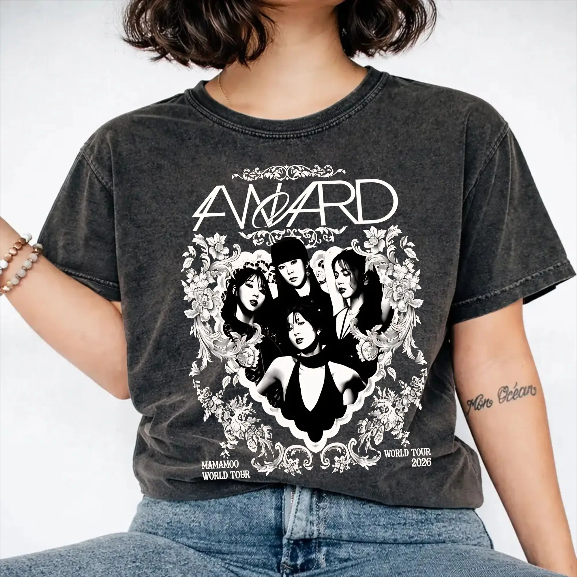  Mamamoo 4Ward World Tour  Washed T Shirt Streetwear Hip Hop Novelty T-Shirts  Tees Tops Men Women Short Sleeve Oversize