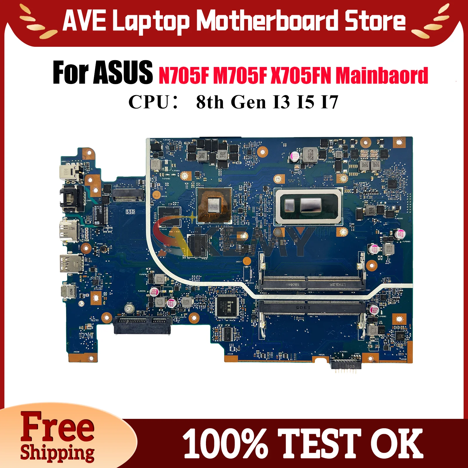 

X705FN Laptop Motherboard For ASUS VivoBook X705F M705F X705FN N705F Notebook Mainboard With I3 I5 I7 CPU tests OK fast shipping