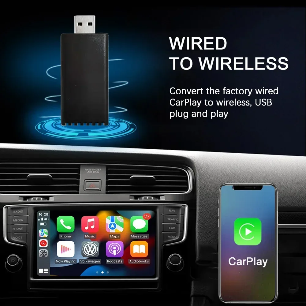 Plug and Play Wireless CarPlay Adapter For VW Volkswagen Golf Tiguan Lamando Lavida Polo Update 2023 OEM Car Stereo Upgrade GPS - view 3