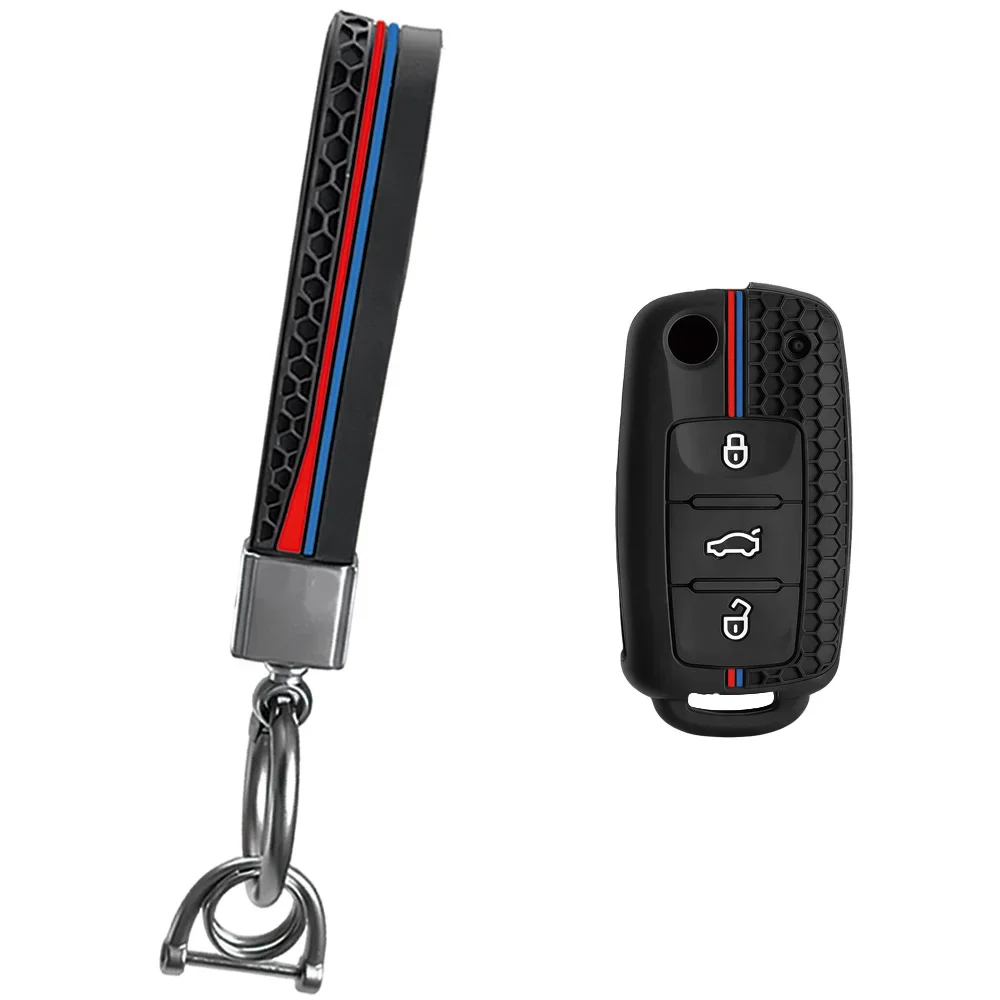 Track Wrap With Keychain For Skoda Yeti Superb Rapid Octavia SEAT Leon Ibiza VW Golf Jetta POLO Flip Key Shell