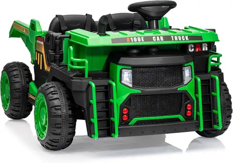 Caminhão basculante infantil de 24 V - 2 lugares com controle remoto parental, 4,35 MPH e 4WD, cama basculante elétrica + pá para construção externa