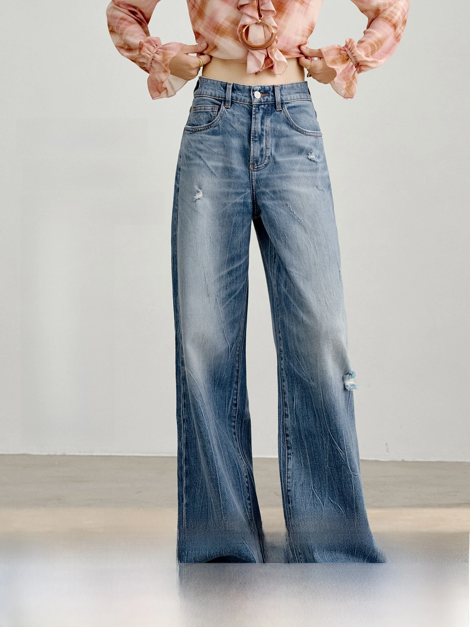 

Джинсы NAGUAGU Pumpkin Valley: повседневные, рваные, износостойкие, из шелкового хлопка, свободного прямого кроя, летние