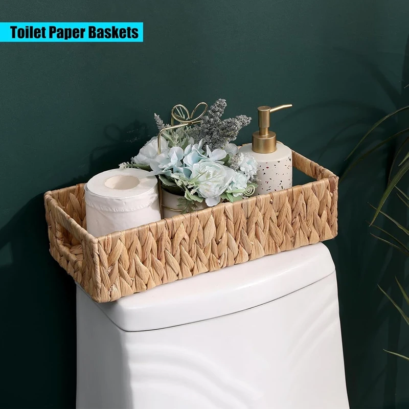 Wicker Storage Basket Water Hyacinth Basket Toilet Baskets,Farmhouse Kitchen Utensil Holder Caddy,Sundry Storage Basket