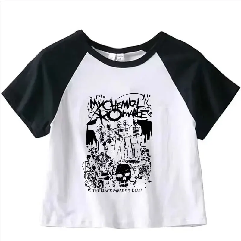 My Chemical Romance Graphic Crop Top Girl Cyber Y2k Kawai Crop Top Summer Sport T Shirt Jogging Short Sleeve