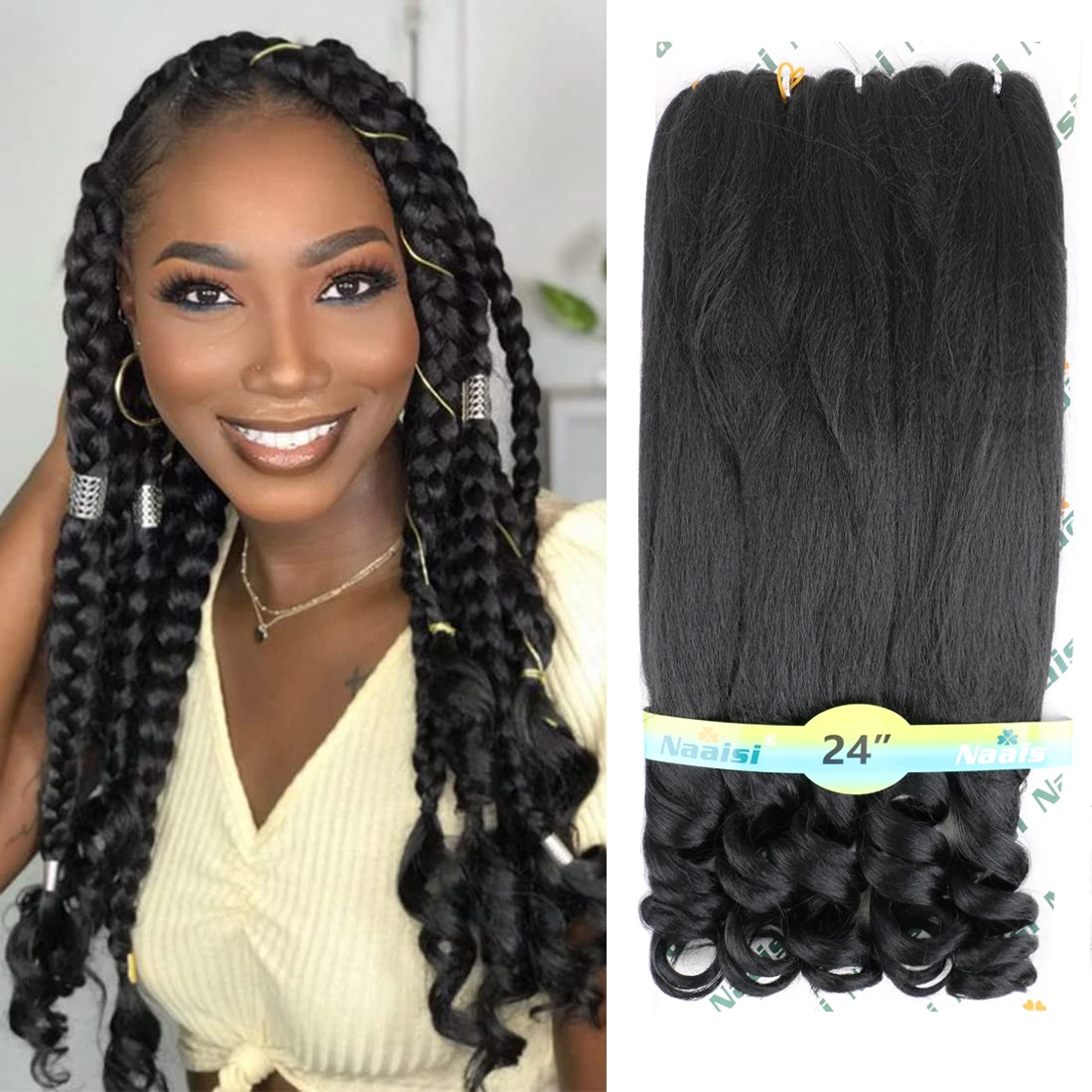 24 Inch Pre Stretched French Curly Braiding Hair Crochet Braids Natural Black Easy Braiding Crochet Hair