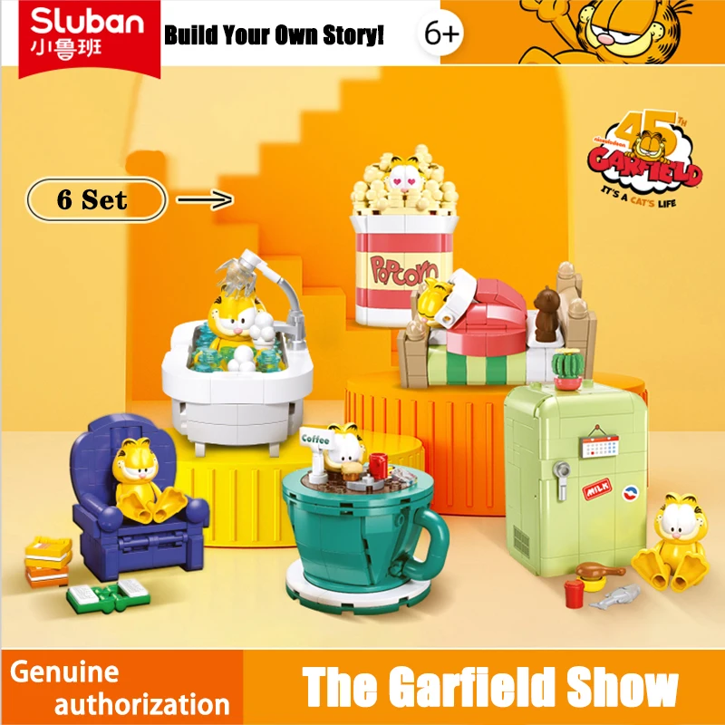 New Sluban The Garfield Show Cartoon Building Blocks Doll Set Classics Anime Cat Figures Model Bricks Children Toys Gifts Kit