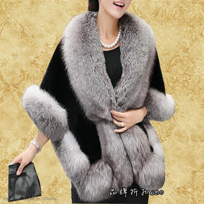 2022 Winter Faux Fox Fur Mink Rabbit Poncho Cape Bridal Wedding Shawl Cape Women Vest Body Warmer Fur Coat