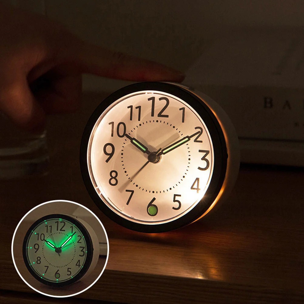 

Plastic Silent Table Alarm Clock Black White Mute Bedside Night Light Office Dorm Home Room Decoration No