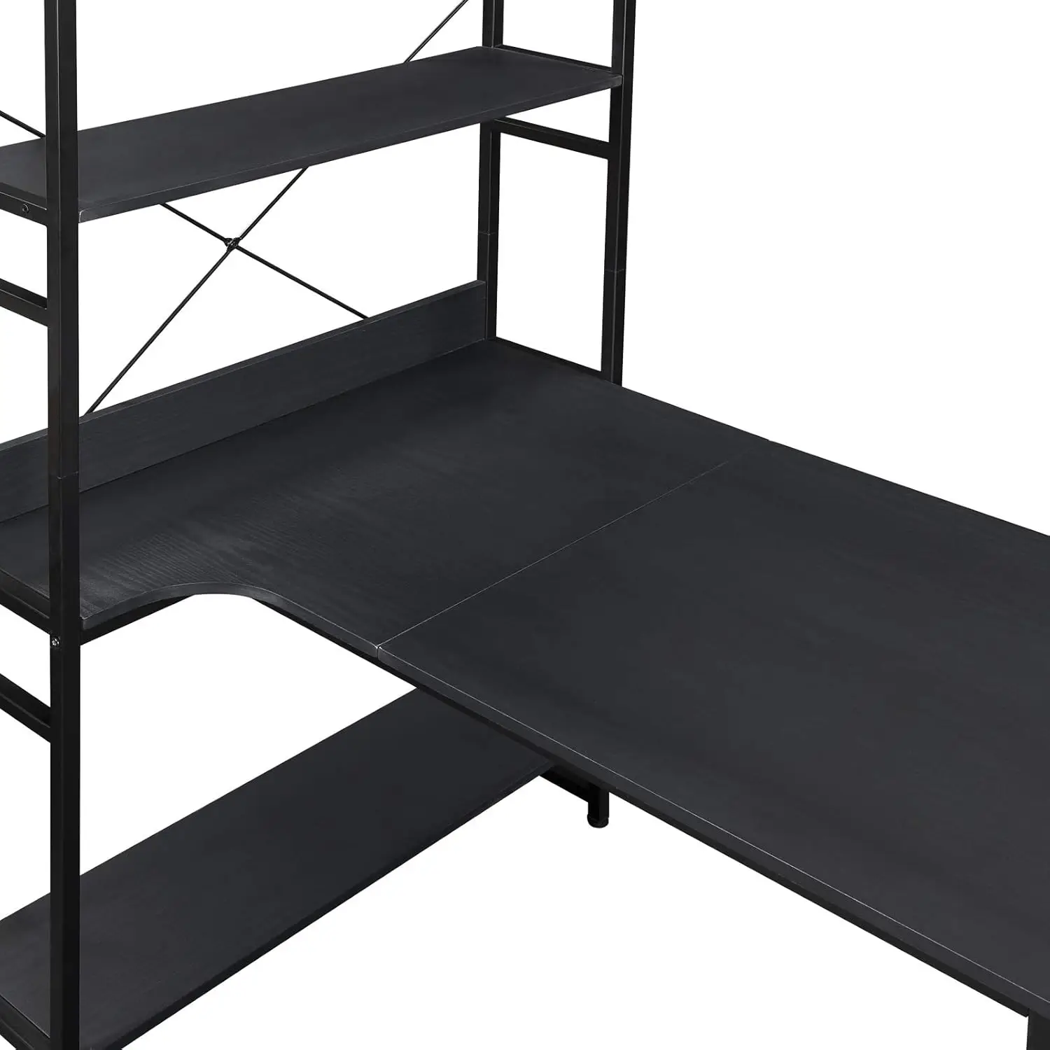 Home Office Computer Desk??Metal Frame And Mdf Board/5 Tier Open Bookshelf/Plenty Storage Space (Black)