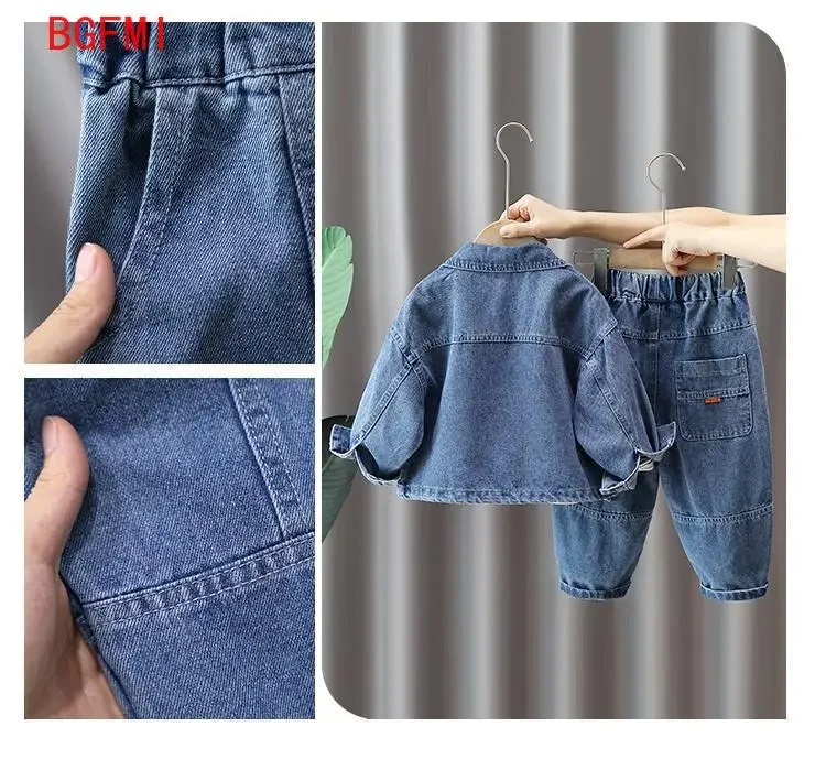 Children\'s Spring Clothing Set 2024 New Cool and Handsome Boys Fashionable Blue Denim Coat Baby Spring Autumn 2pcs Set Outfits