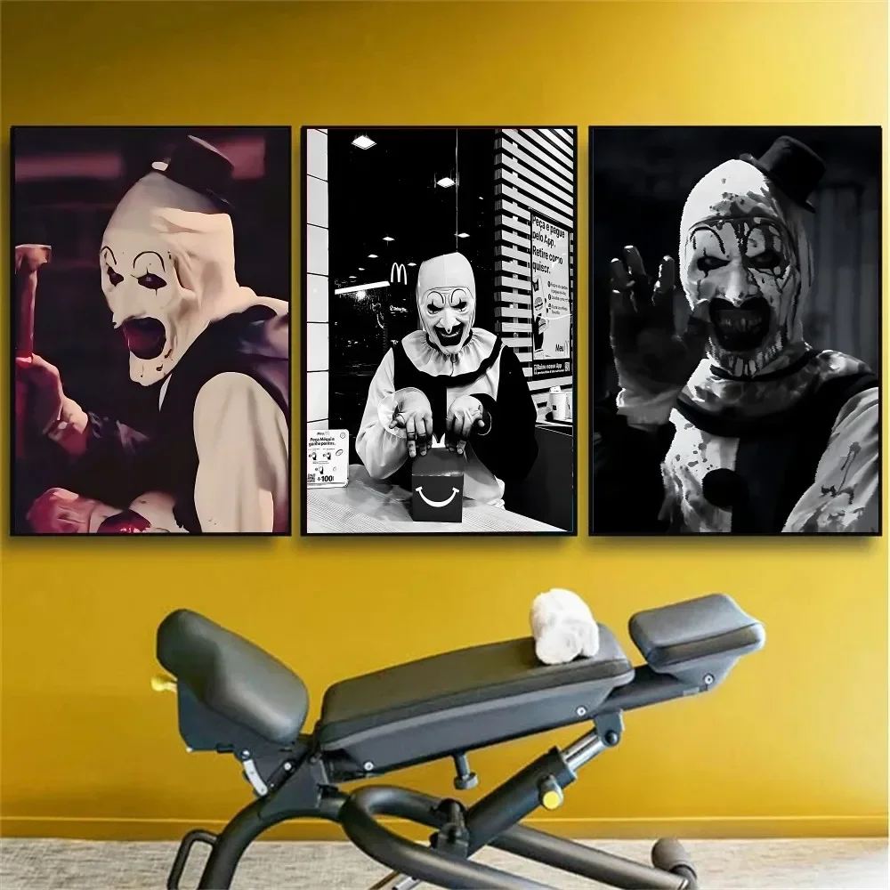 لوحة فنية جدارية عتيقة من Clown Horror T-Terrifier، ملصق مطبوع على القماش عالي الدقة، مناسب للمنزل، غرفة المعيشة، لوحة تزيين للعطلات