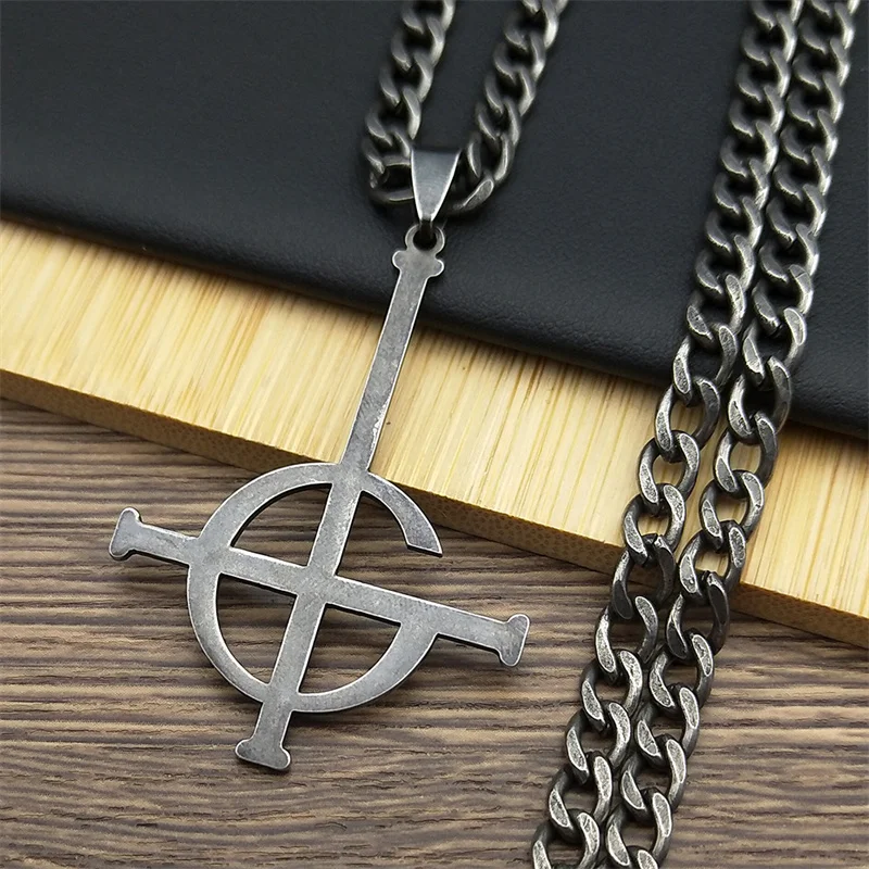 Ghost Nameless Band BC Stainless Steel Pendant Necklace Black Ghoul Cross Chain Musical Band Mask Grucifix Hip Hop Jewelry Gift