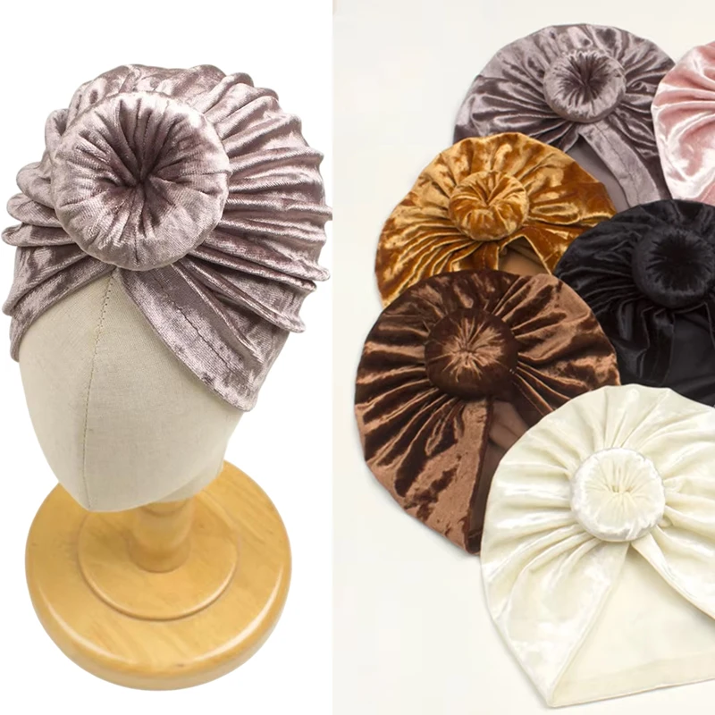

Baby Accessories Autumn Winter Cute Newborn Baby Hats Knot Turban Cap Velvet Warmer Infant Indian Hat for Boys Girls Soft Beanie