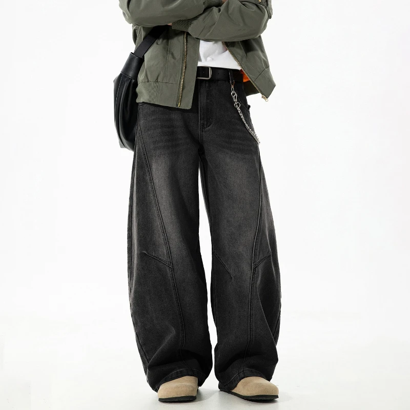 

Old Curved Knife Jeans for Men in Autumn, Loose and Retro Straight Cut Silhouette