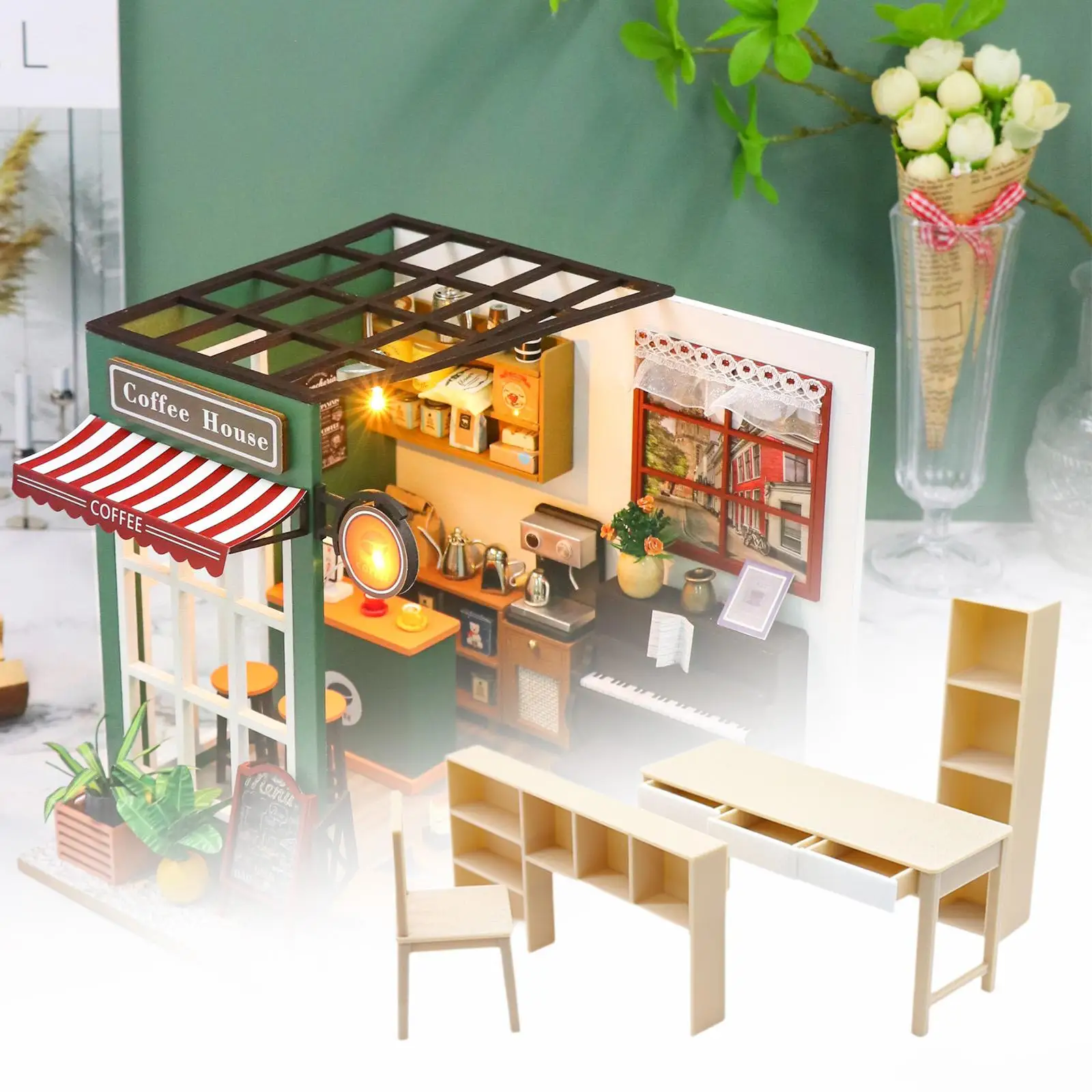 

1:12 масштаб кукольный домик, модель стола и книжной полки, орнамент, реквизит для фотографий, декор микро сцены, миниатюрная декоративная мебель