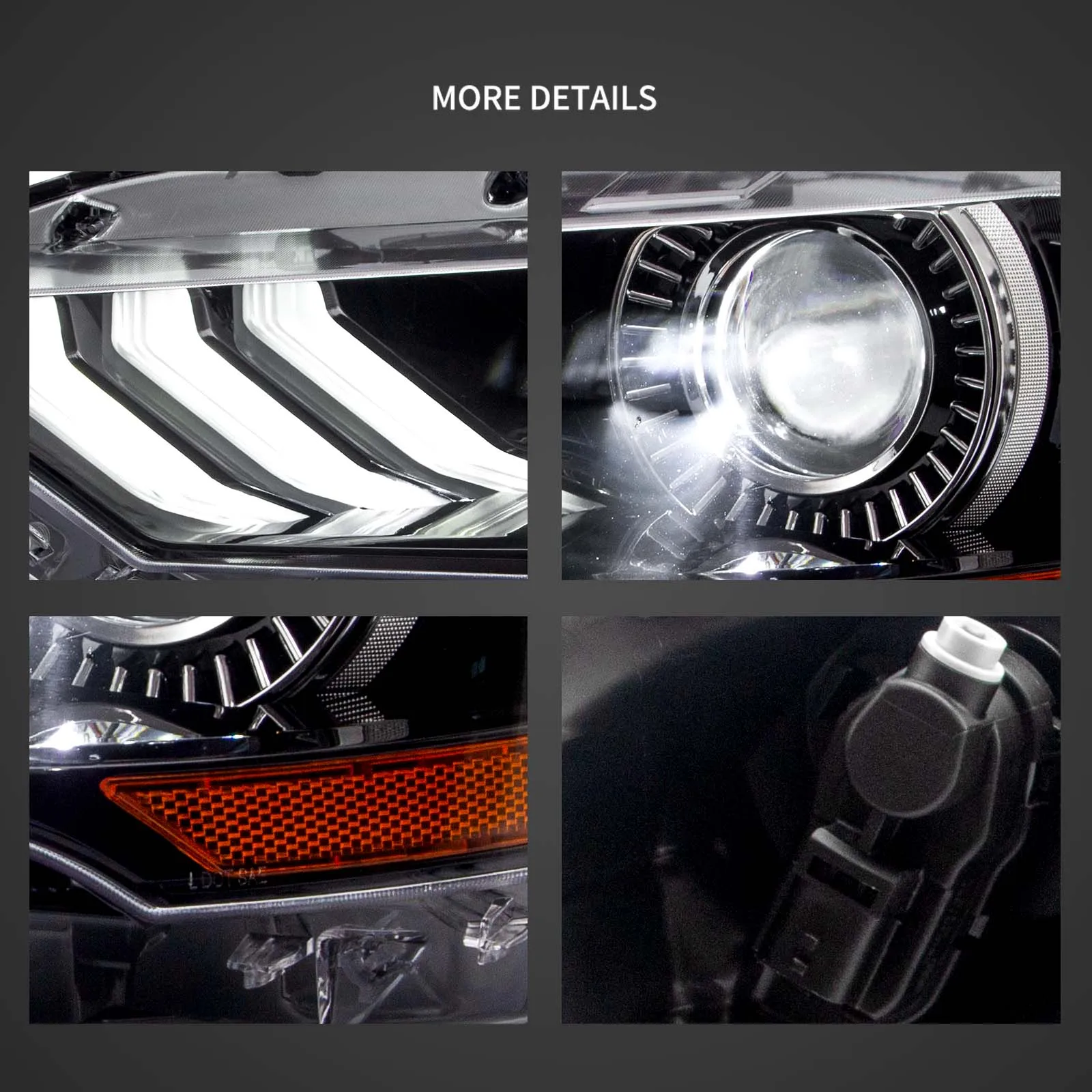 Vland 2018-2021 Mustang 6th Gen LED Dual Beam Projector RGB Headlights with DRL High Low Beam Front Headlamp Assembly
