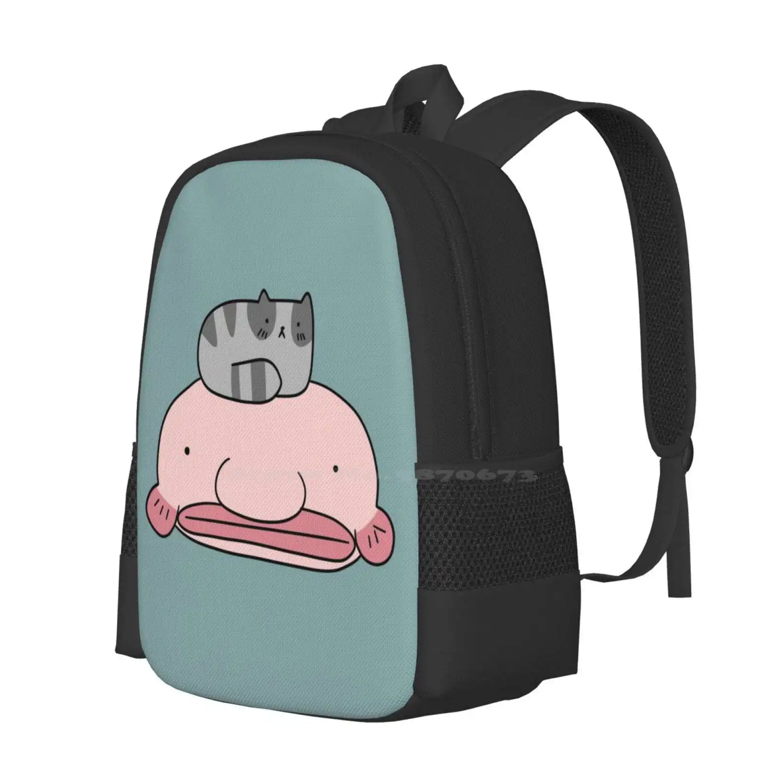 Blobfish And Little Cat Hot Sale Schoolbag Backpack Fashion Bags Blobs Blob Fish Sea Creatures Ocean Life Kitty Kitties Tabby