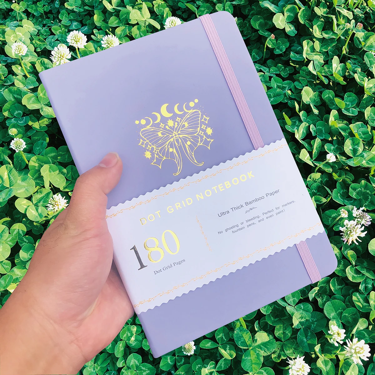 BUKE Bujo A5 Dotted Journal - 180gsm Bamboo Paper, Light Purple Cover, Laser Silver Edged, 5x5mm Dot Grid 160 Pages