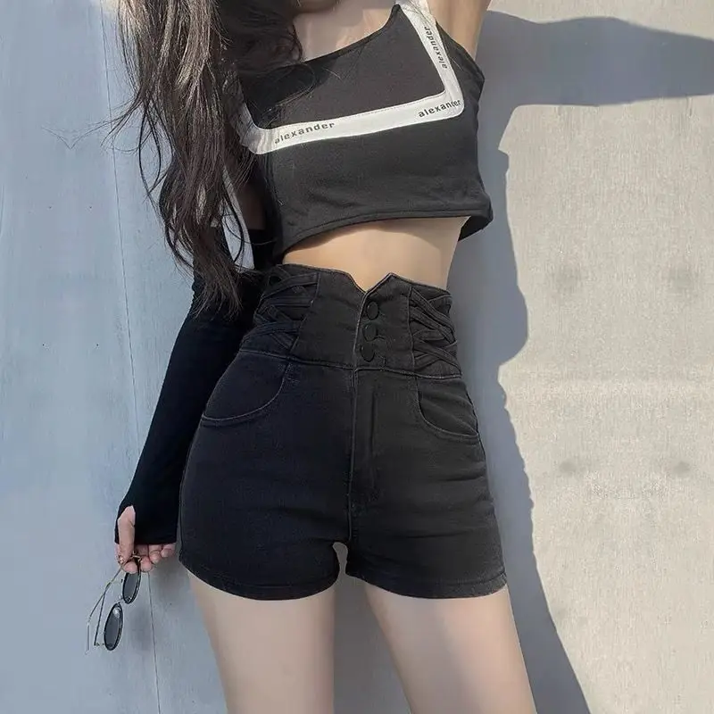 Fashion Korean Distressed Sexy Vintage Aesthetic High Waist Trendy Hot Casual Women's Jeans Short Pants Denim Shorts Summer 2024