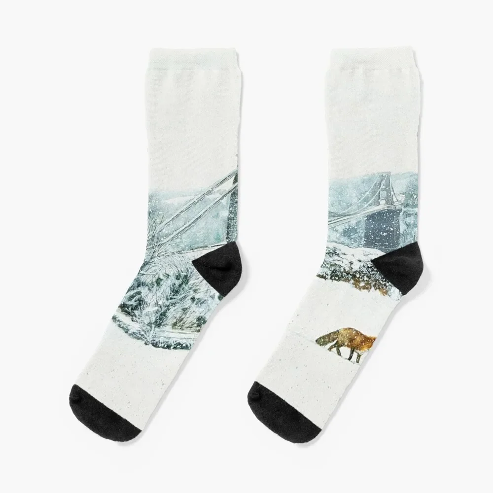 

A walk home in the snow Socks Running Thermal man winter cartoon New year's Socks Male Women's