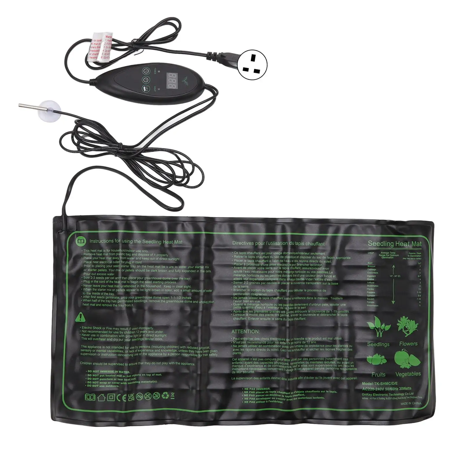 

30W Seedling Heating Mat Adjustable 6 Gear Temperature Waterproof Pad 220V‑240V EU UK Plug