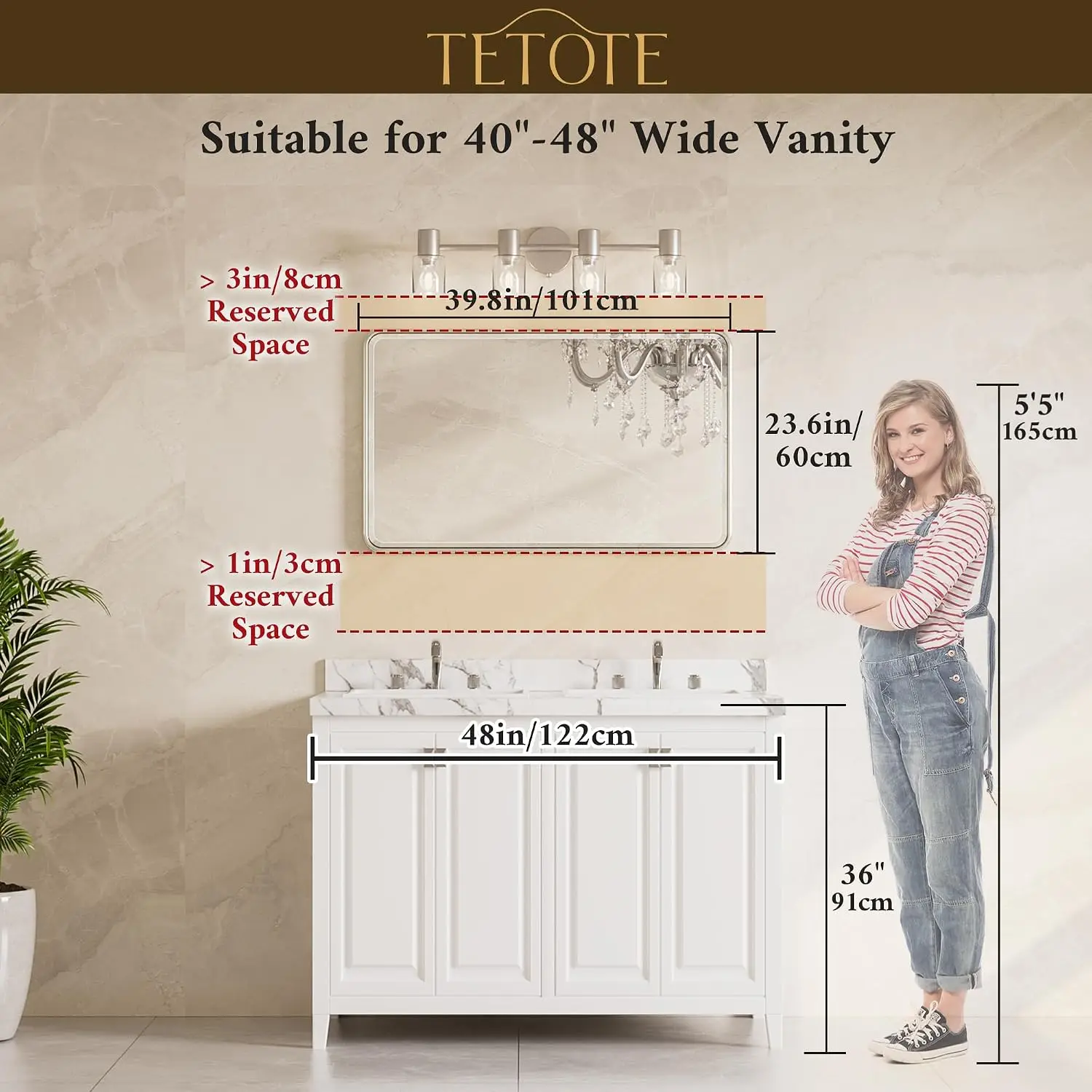Brushed Nickel Bathroom Vanity Mirror 40x24 Beveled Edge Tempered Glass Rounded Corner Rectangle Wall Modern Living Room Bedroom