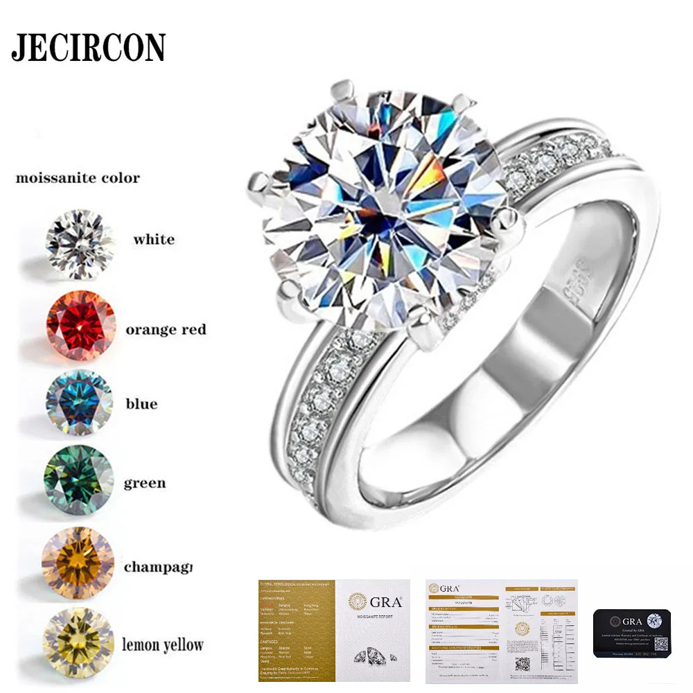 

JECIRCON 2ct/3ct/5ct Moissanite Ring for Women S925 Sterling Silver Colored Treasure Moissanite 6 Prongs Authentic Diamond Ring