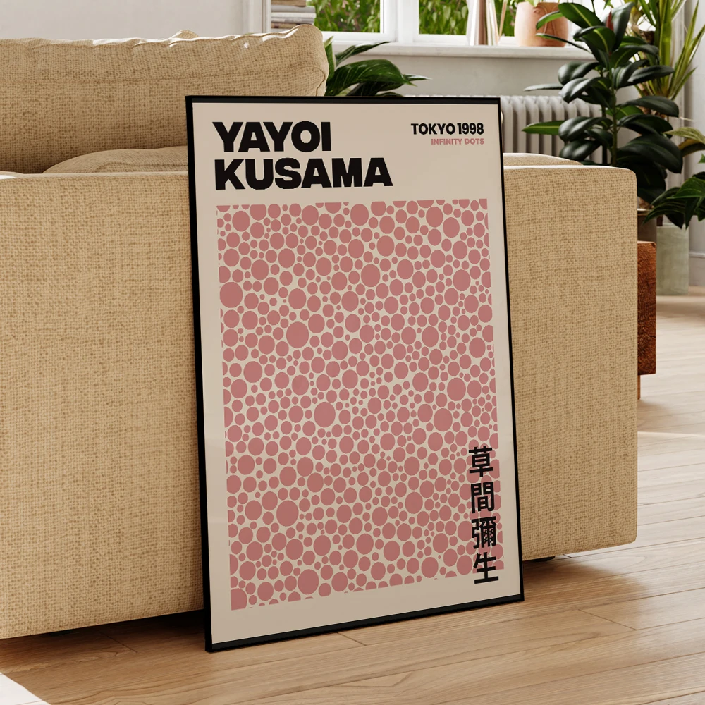 Modern Abstract Japanese Art Yayoi Kusama Pink Dots Wall Art Aluminum Frame Prints Canvas Painting Poster Living Room Home Decor