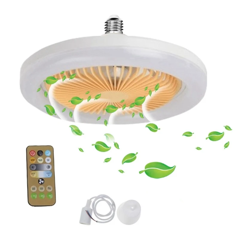 30W Ceiling Fan With Lighting Lamp E27 Converter Base With Remote Control For Bedroom Living Home