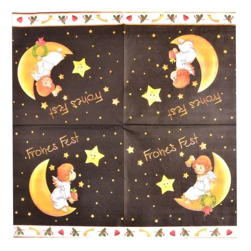 

40/60/80/100pcs Rapid Logistics Angel Napkin Star Placemat Paper Christmas Party Paper Cup Flower Black Mouth Cloth Frohes Fest