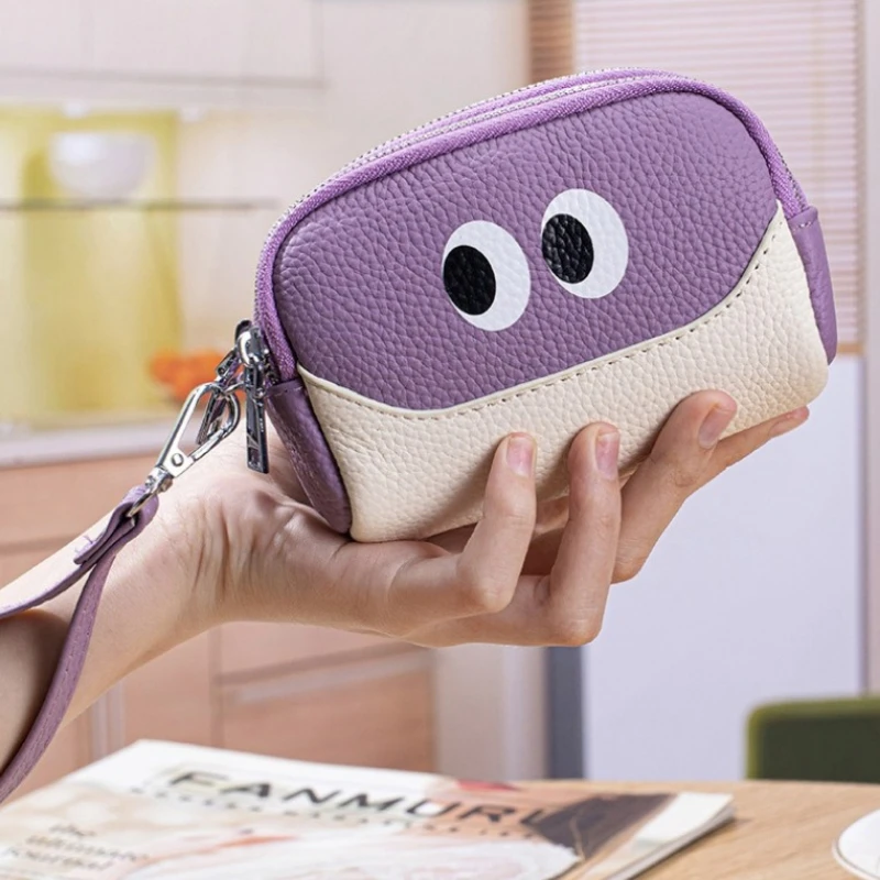 Portafoglio da donna con cerniera multistrato Borsa da polso rimovibile con pochette piccola in vera pelle per portamonete grande da cartone animato di lusso da donna