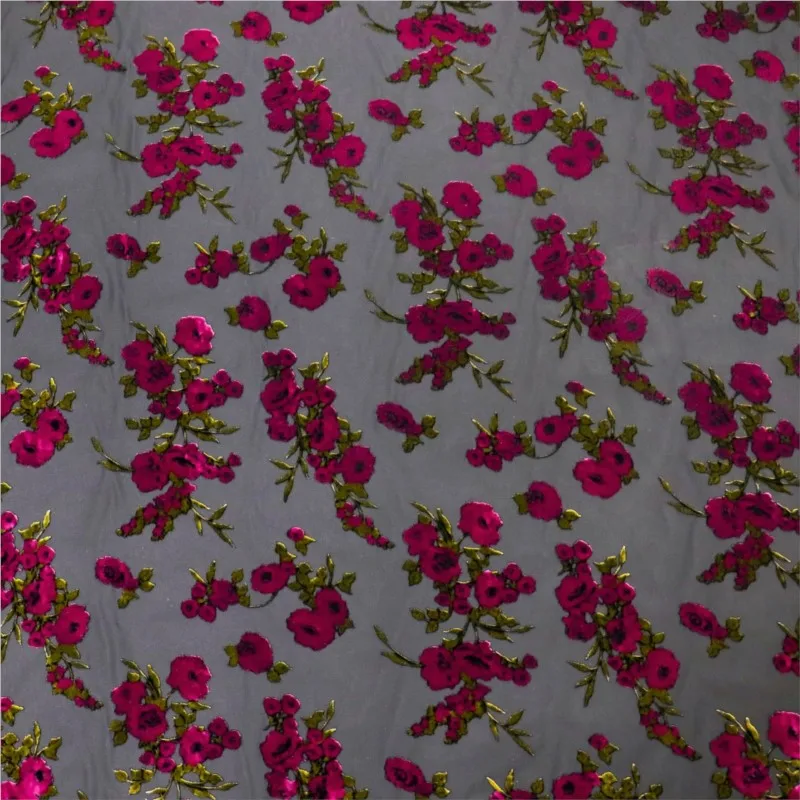 

Woven velvet brocade viscose printed rose-patterned and burnt fabric nightgown dress cheongsam