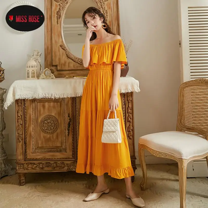 

Women Summer French Long Maxi Dress Tropical Bali Thailand Female Sundress Boho Vacation Holiday Lady Beach Slash Neck Vestidos