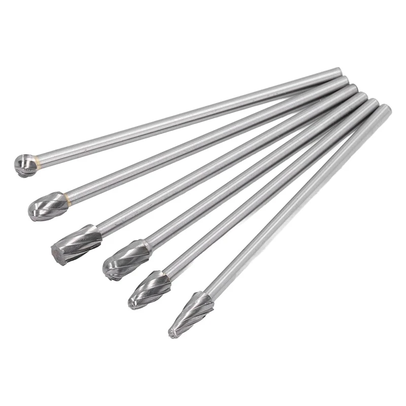 6Pcs Tungsten Carbide Burrs Set, Cylinder-Head Porting Kit, Solid Rotate Grinding Tools For Woodworking Drilling Carving