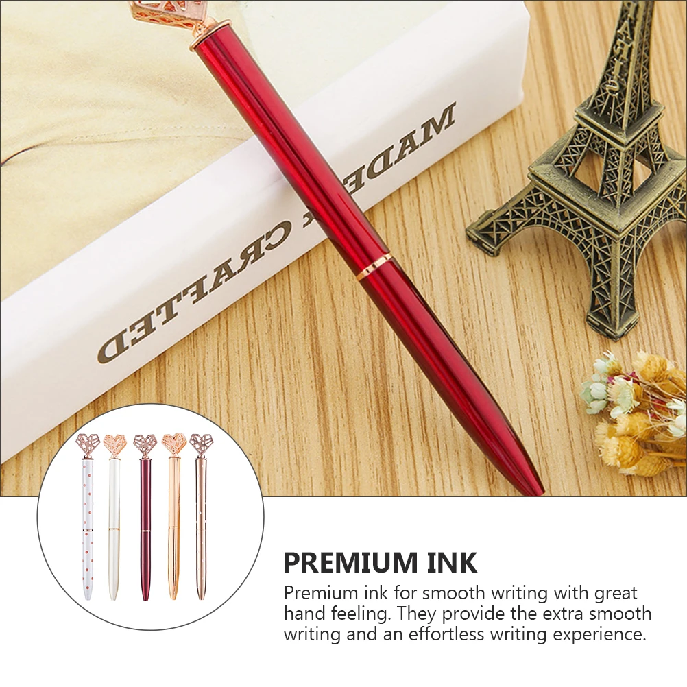 

5pcs Heart Shaped Ballpoint Pen Metal Smooth Writing Premium Ink For Student Stationery School Office Coloring Journaling Pens