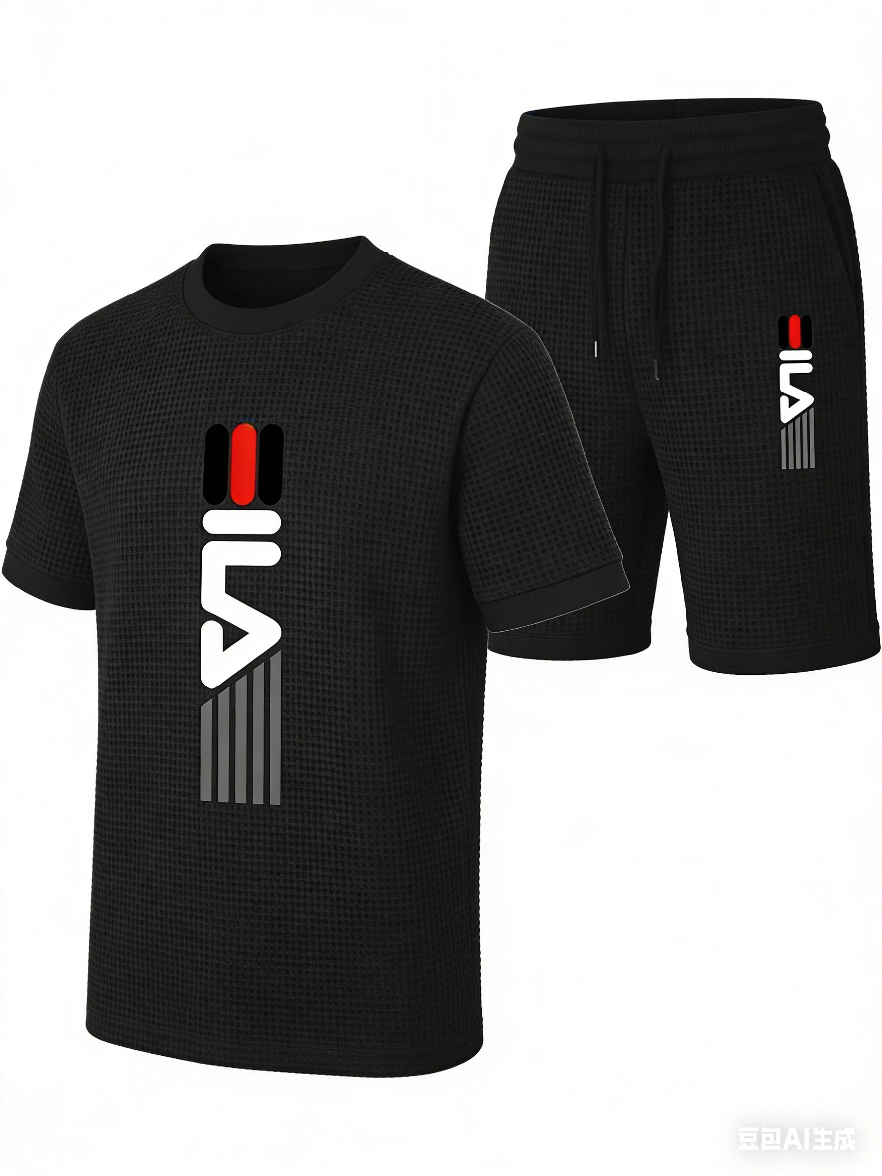 

Classic Sporty Waffle Tracksuit Men Striped Logo Print T-Shirt And Shorts Set Casual Athletic Outfit 2026