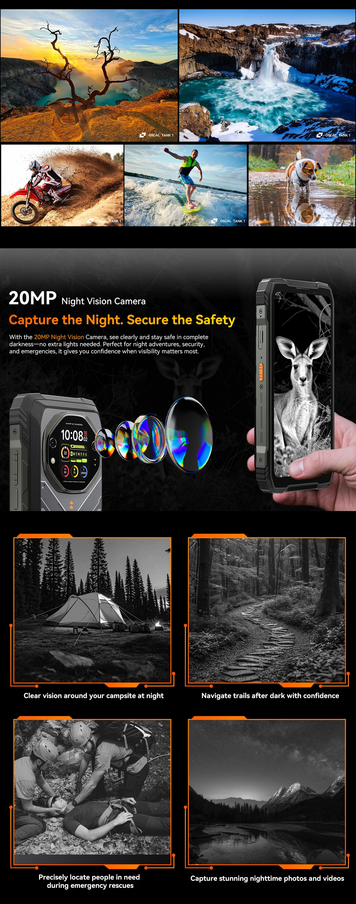 Blackview Oscal TANK 1 Rugged SmartPhone 5G 6.78" 2.4K 120Hz Display Dimensity 7050 20000mAh NFC 64MP AI Cellphone