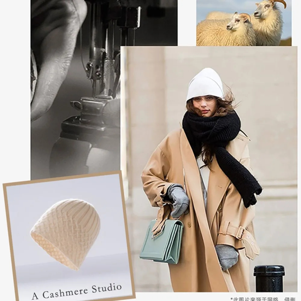 Half Cable Knit 100% Cashmere Beanie Women Solid Color Soft Warm Minimalist Winter Head Cap Comfortable Casual Beanie