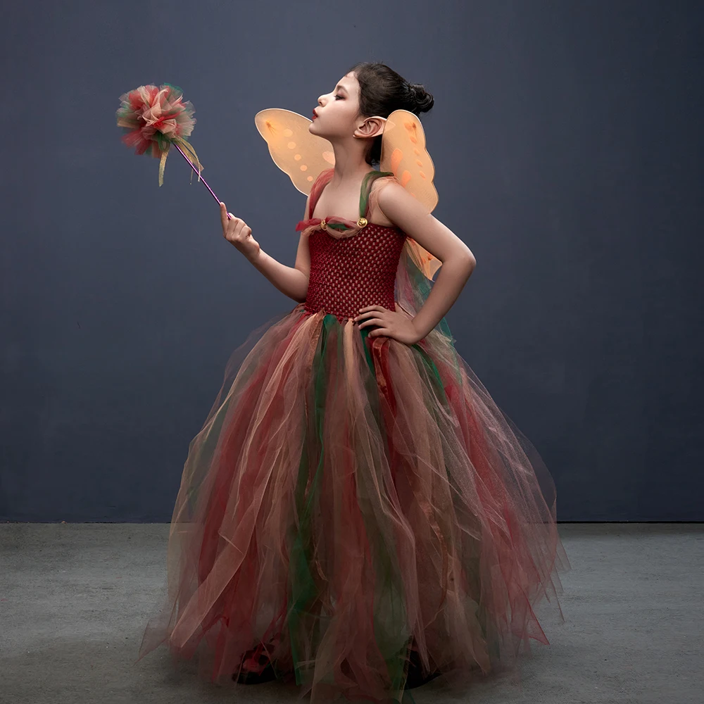 Disfraz de princesa de hadas del bosque para niñas, vestido de tutú de fantasía con alas, conjunto de otoño, fiesta de cumpleaños para niños,