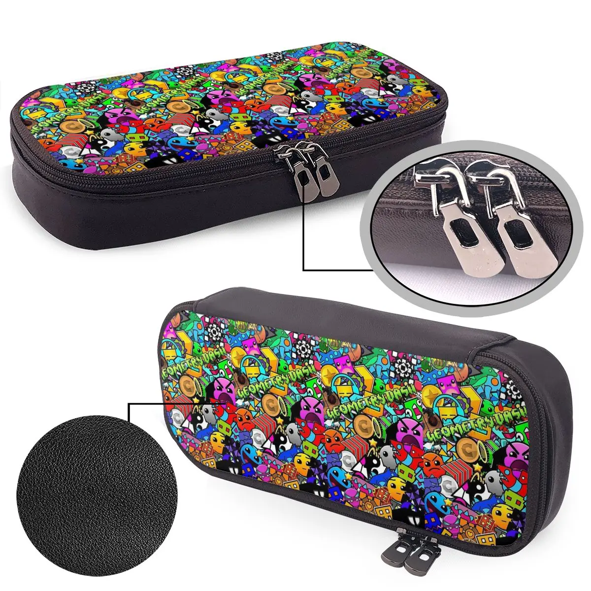 Video Game Geometry Dash Leather Pencil Case for Boy Girl School Pen Box Pencil Bag Stationery Supplies Pen Holder Bag
