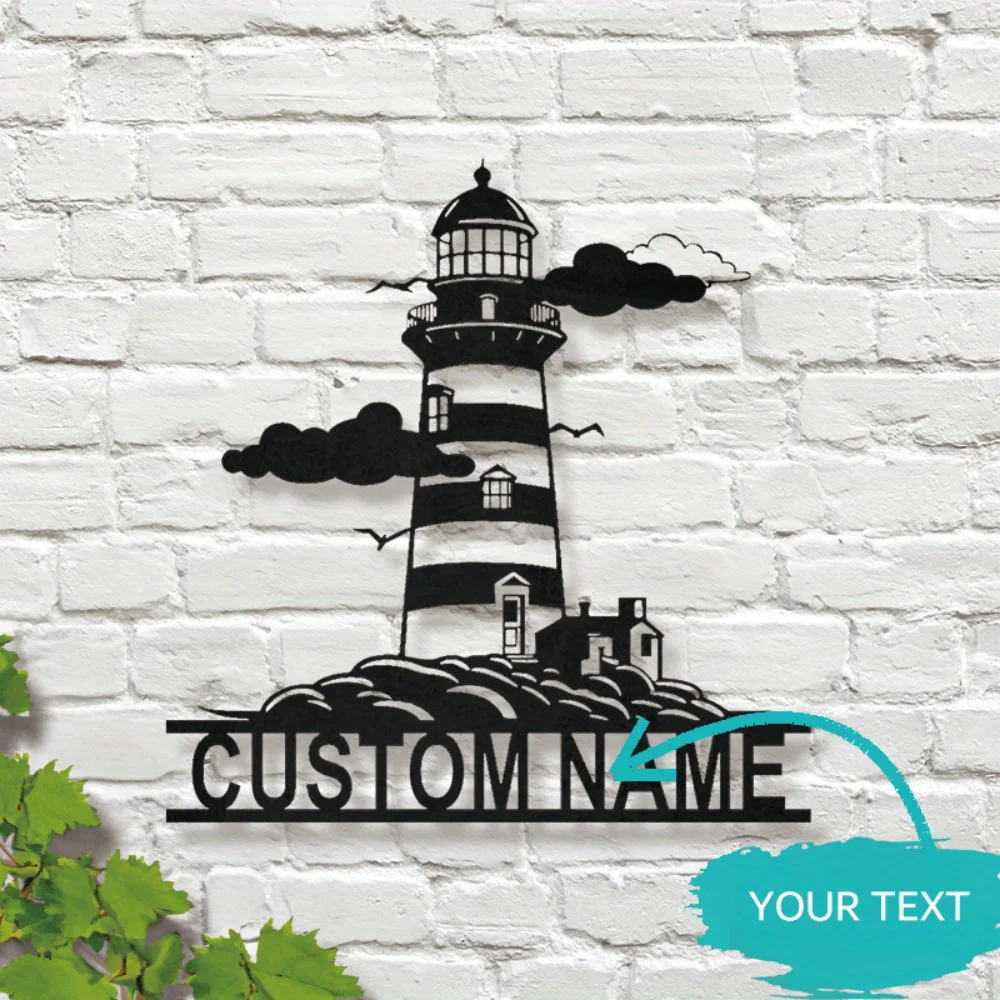 Custom Nautical Metal Lighthouse Wall Sign Personalized Name Plaque Durable Weather-Resistant Wall Art for Indoor and Outdoor