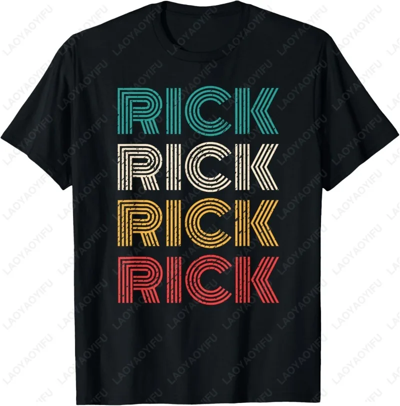 Retro Rick Vintage Distressed 80s Casual Style Cotton T-Shirt Classics All-match O-neck Printed Man Tops Breathable Camisetas