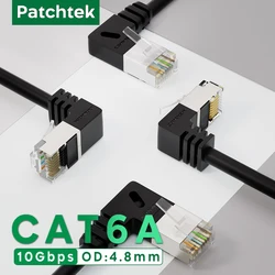 Kabel Ethernet Patchtek Cat6A F/UTP 90 kąt prosty/lewy/w górę/w dół smukły krótki kabel RJ45 internet do przełącznika panelowego krosowy elastyczny