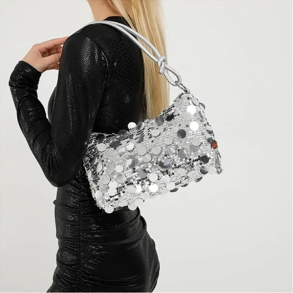 

Fashion Sparkling Sequin Shoulder Bag Korean Style Daily Underarm Bag Secure Zipper Tote Bag Ball