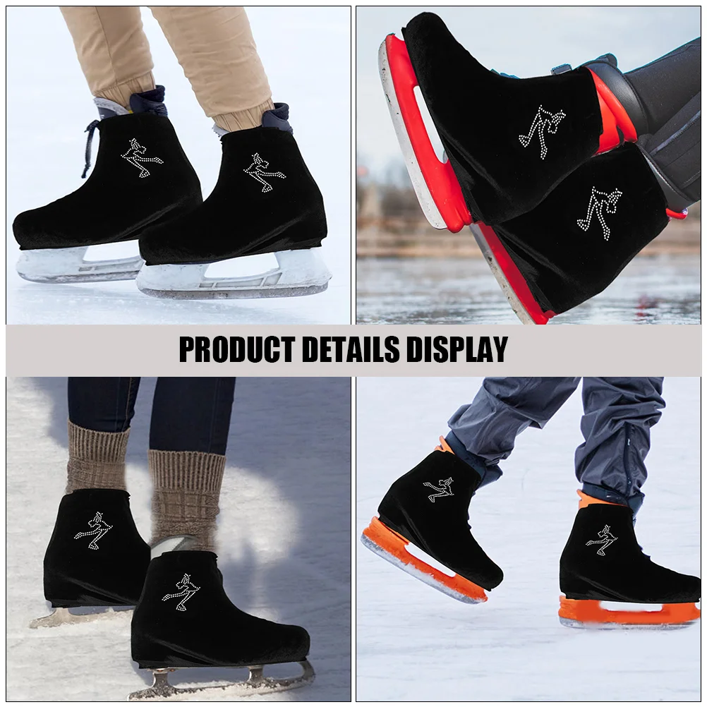 Ice Skate Covers Black L Size Comfortable Polyester Kids Figure Skating Shoe Protectors Wear Resistant Boot Soakers Roller