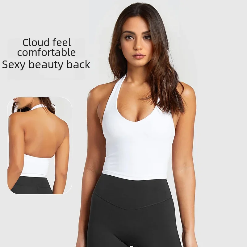 

Новинка 2024, высокопрочный бюстгальтер для йоги, женский спортивный топ на бретельках с бретелькой на шее, противоударный противопровисающий бюстгальтер для фитнеса, украшающая спортивная одежда сзади