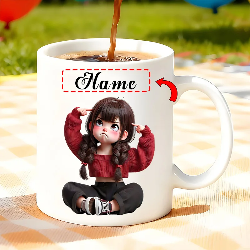 Personalized Custom Name Coffee Cup Woman Thinking Ceramic Mug Reusable Hot Cold Drink Cup Home Use Birthday Christmas Valentine