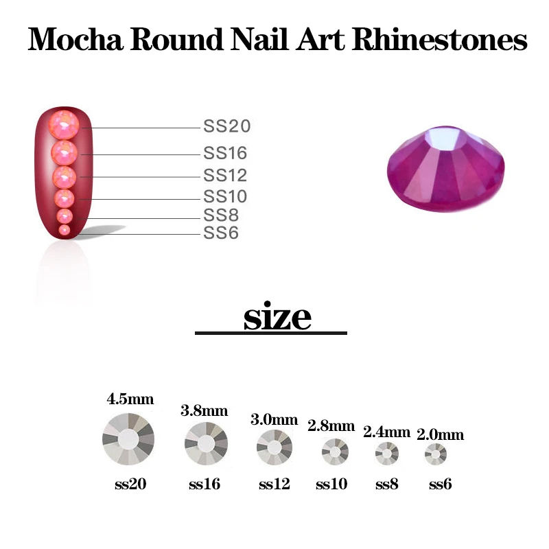 1440pc Mocha color nail art rhinestone ss6-ss20 multi-size glass flat bottom crystal strass for DIY nail decoration