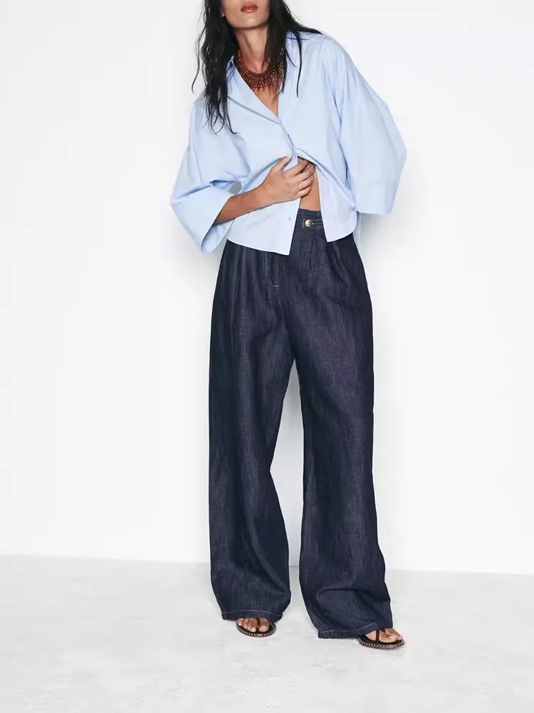 Neue 2025, Herbst frauen Baumwolle Casual Vielseitige Seide Lange Sve drehen-unten Kragen irt Pendeln Sle Lose Fit reine Farbe